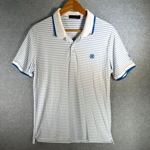 G/FORE Lansdowne Golf Club Polo Shirt Men Medium White Blue Striped Short Sleeve